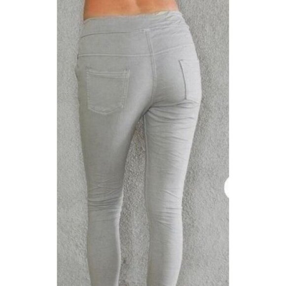 Olivia Lauren Light Gray Crystal Stripe Stretch Joggers Pants  - Made in Italy - Picture 4 of 9